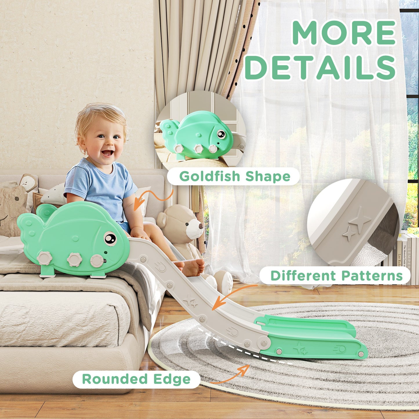 Kids Sofa Slide with 130cm Extended Length, Toddler Slide for Sofa, Bed, Stairs, Easy Assemble & Storage, Green