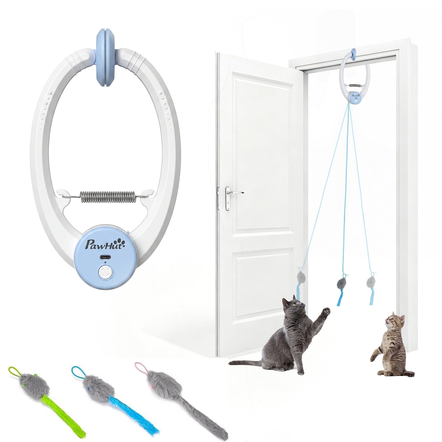 Interactive Cat Toys for Indoor Kittens & Adult, Smart Touch Automatic Cat Toy, USB Rechargeable Door Hanging Bouncing Mouse Teaser for Kitten Exercise and Enrichment
