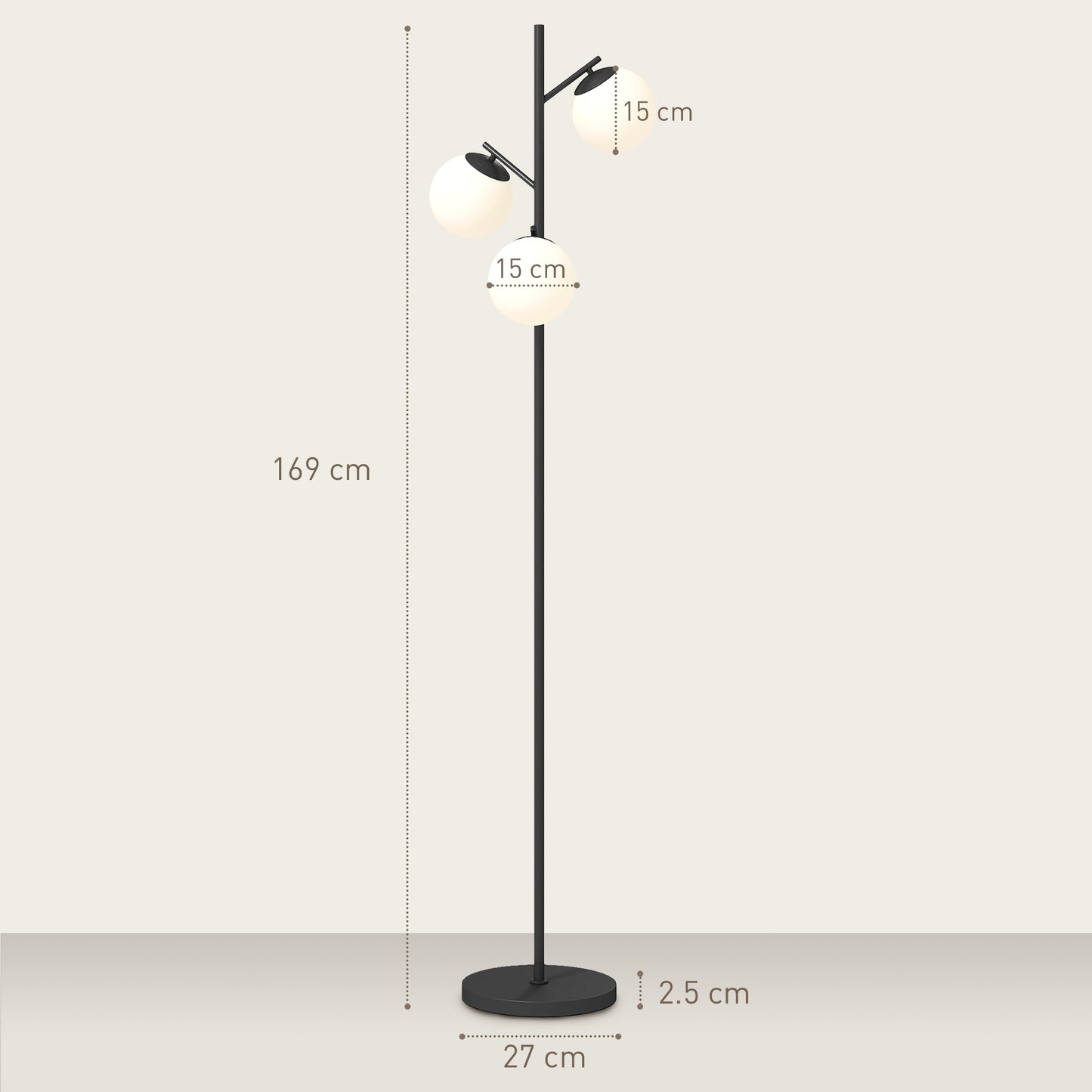 Modern Tree Floor Lamp with 3 Light, for Living Room Bedroom, Black