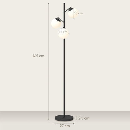 Modern Tree Floor Lamp with 3 Light, for Living Room Bedroom, Black