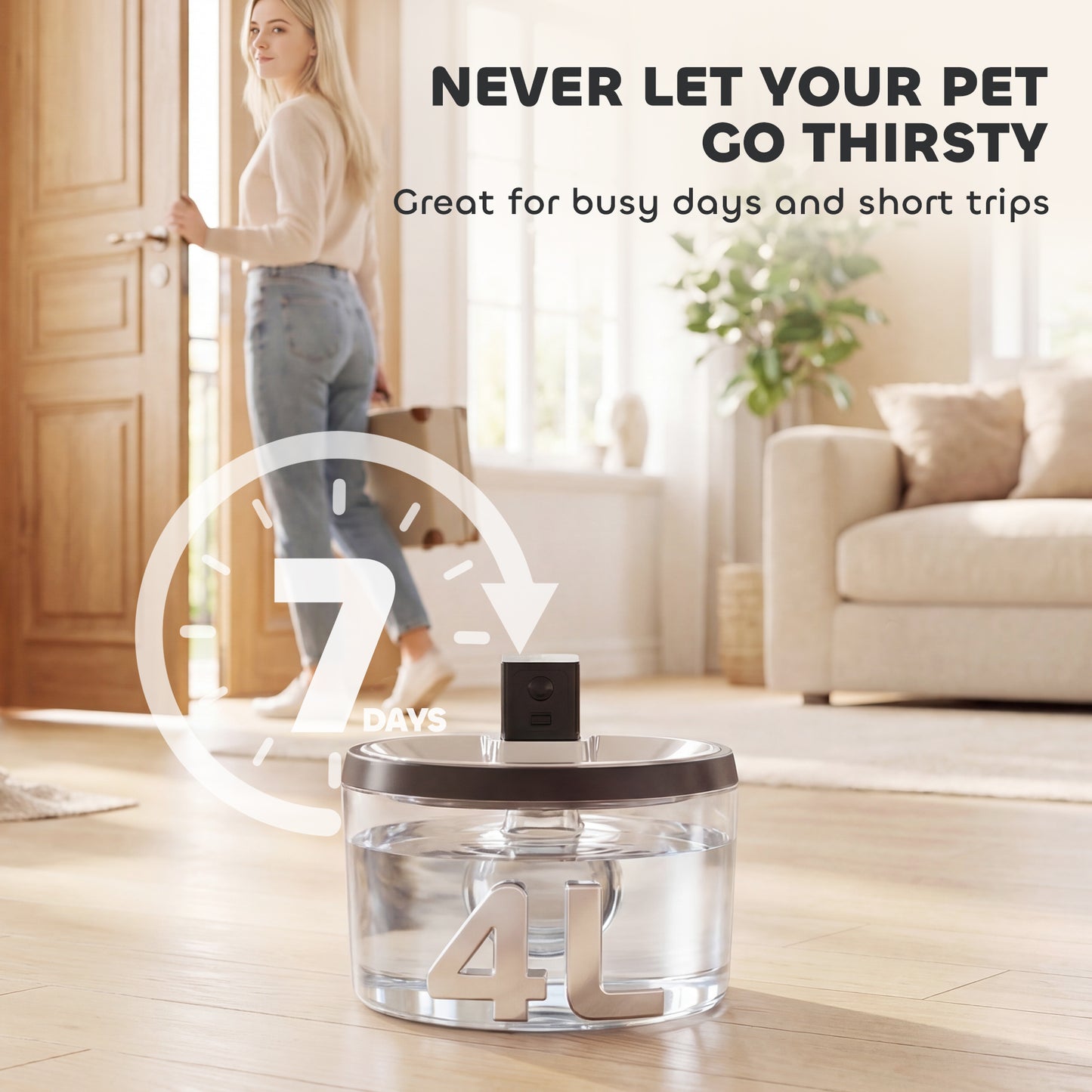 Wireless 4L Cat Water Fountain for Drinking Stainless Steel Cordless