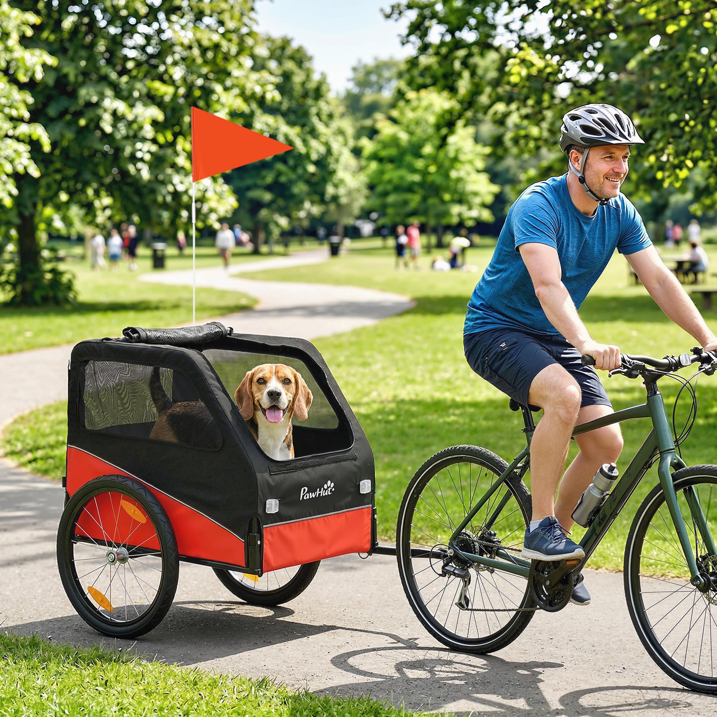 Dog Bike Trailer, Pet Cart Bicycle Carrier for Small and Medium Pets with 20" Inflatable Rubber Wheels, Universal Bicycle Coupler, Reflectors, Flag, Internal Leash, Support Up to 20kg, Red