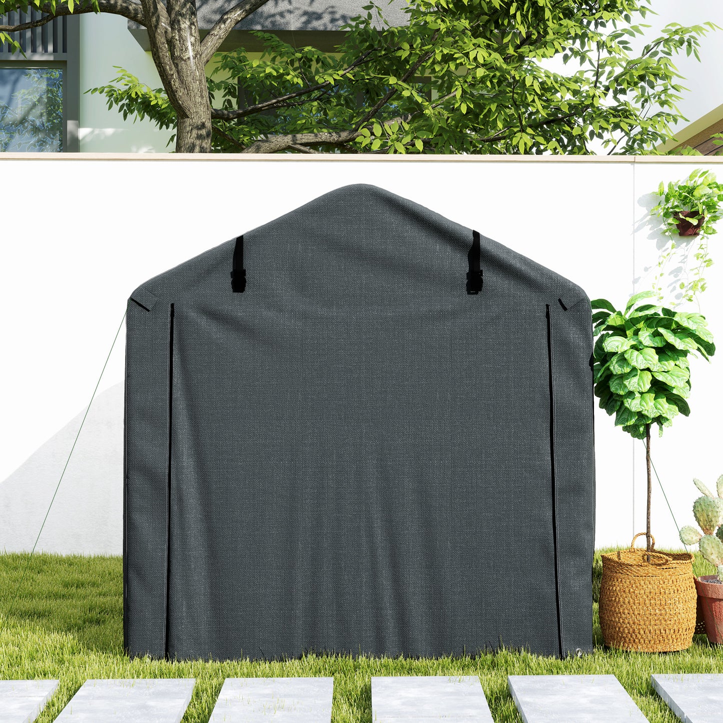 Garden Tool Storage Shed with Roll-up Zipper Door, Dark Grey
