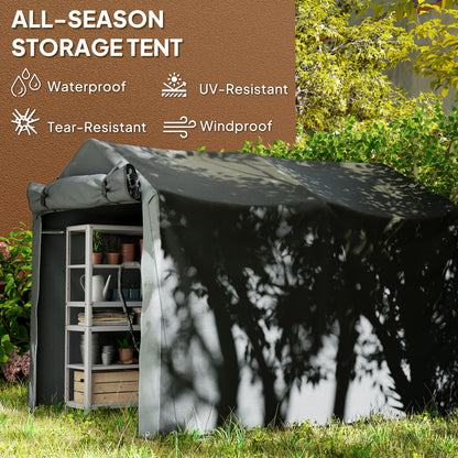 Garden Tool Storage Shed with Roll-up Zipper Door, Dark Grey