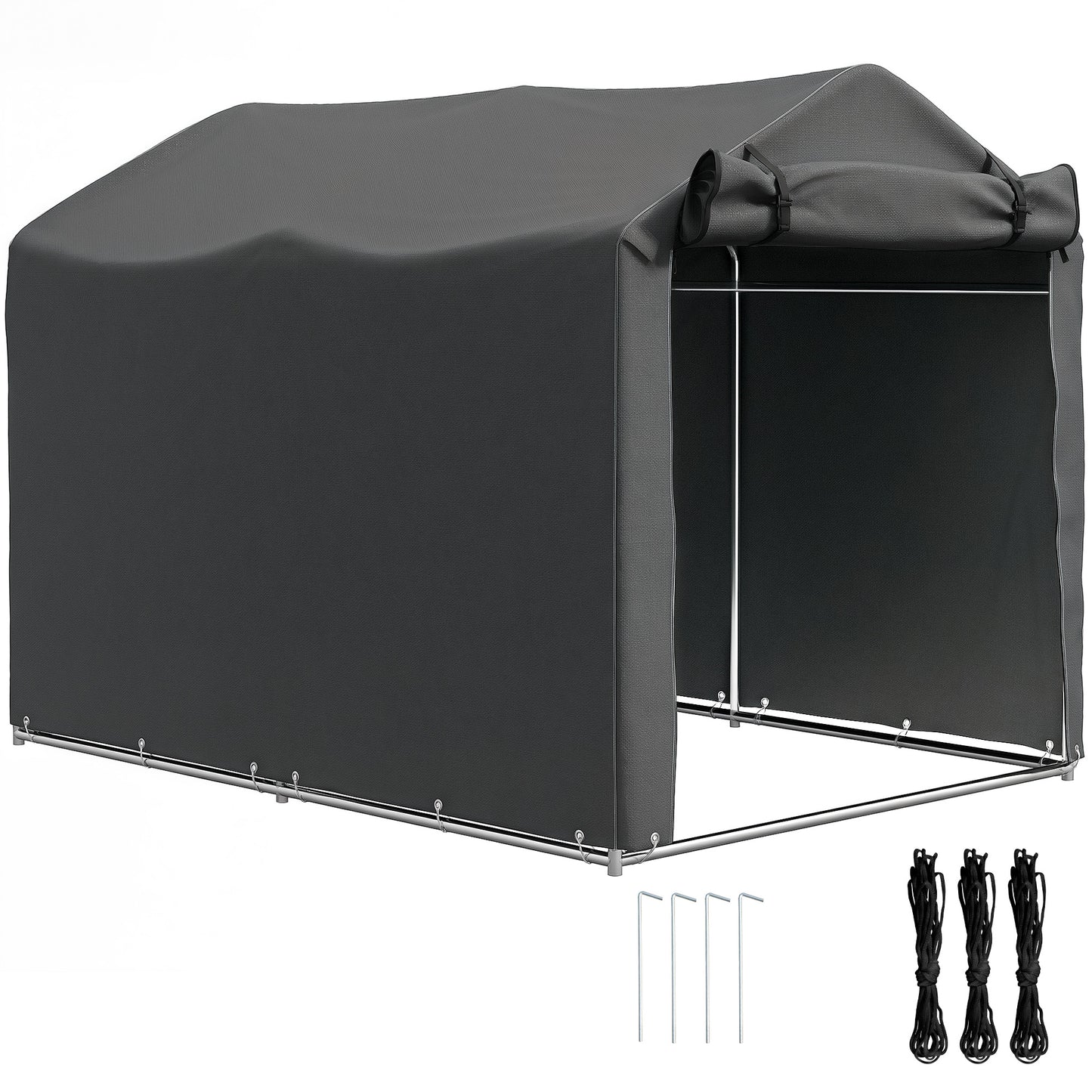 Garden Tool Storage Shed with Roll-up Zipper Door, Dark Grey