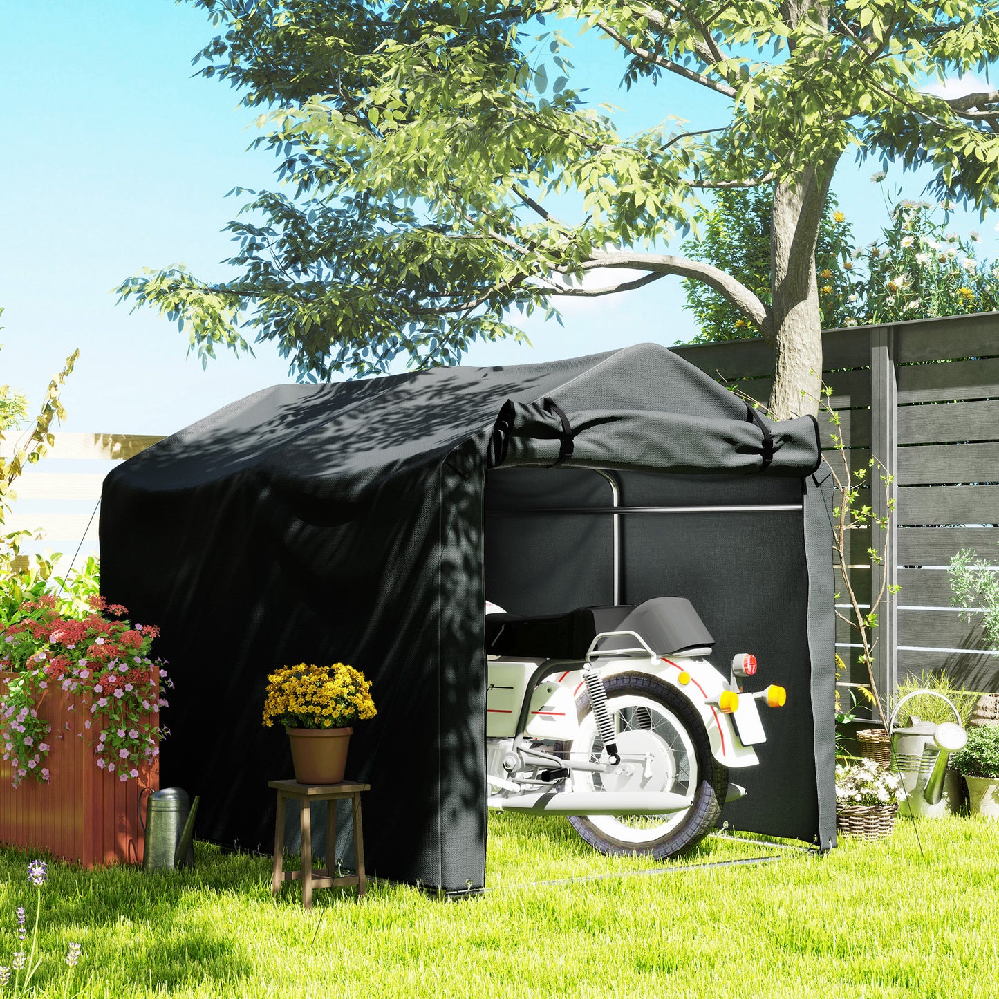 Garden Tool Storage Shed with Roll-up Zipper Door, Dark Grey