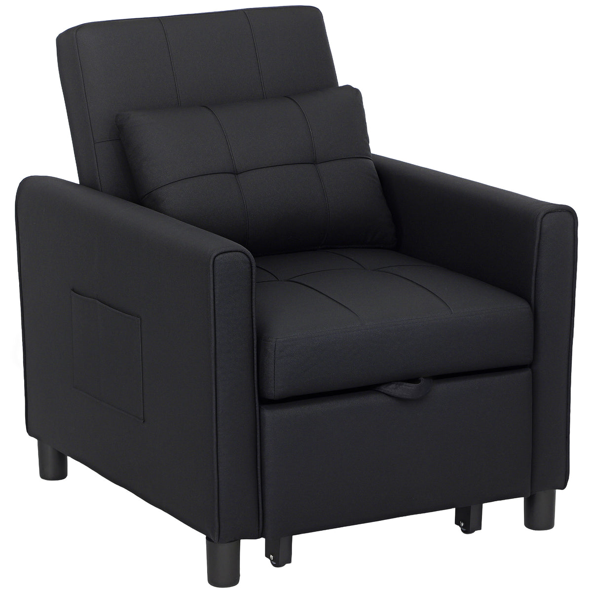 Folding Chair Bed, Sleeper Chair with Pillow, Side Pockets, Black