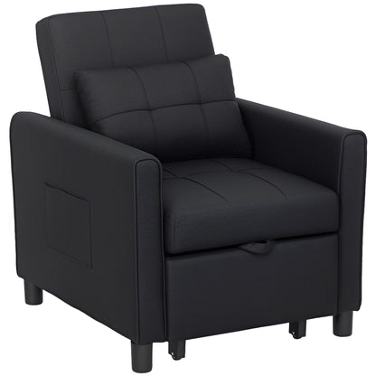 Folding Chair Bed, Sleeper Chair with Pillow, Side Pockets, Black