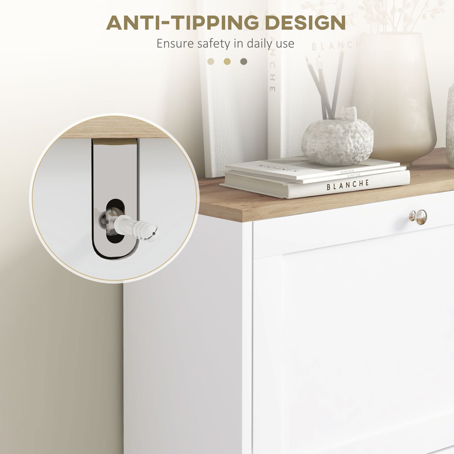 2 Flip Drawer Narrow Shoe Cabinet with Adjustable Shelves, White