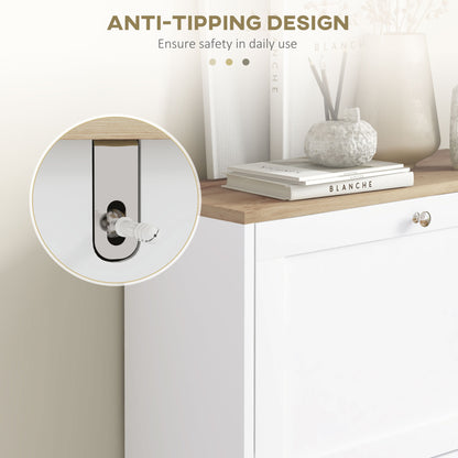 2 Flip Drawer Narrow Shoe Cabinet with Adjustable Shelves, White