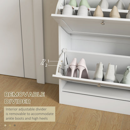 2 Flip Drawer Narrow Shoe Cabinet with Adjustable Shelves, White