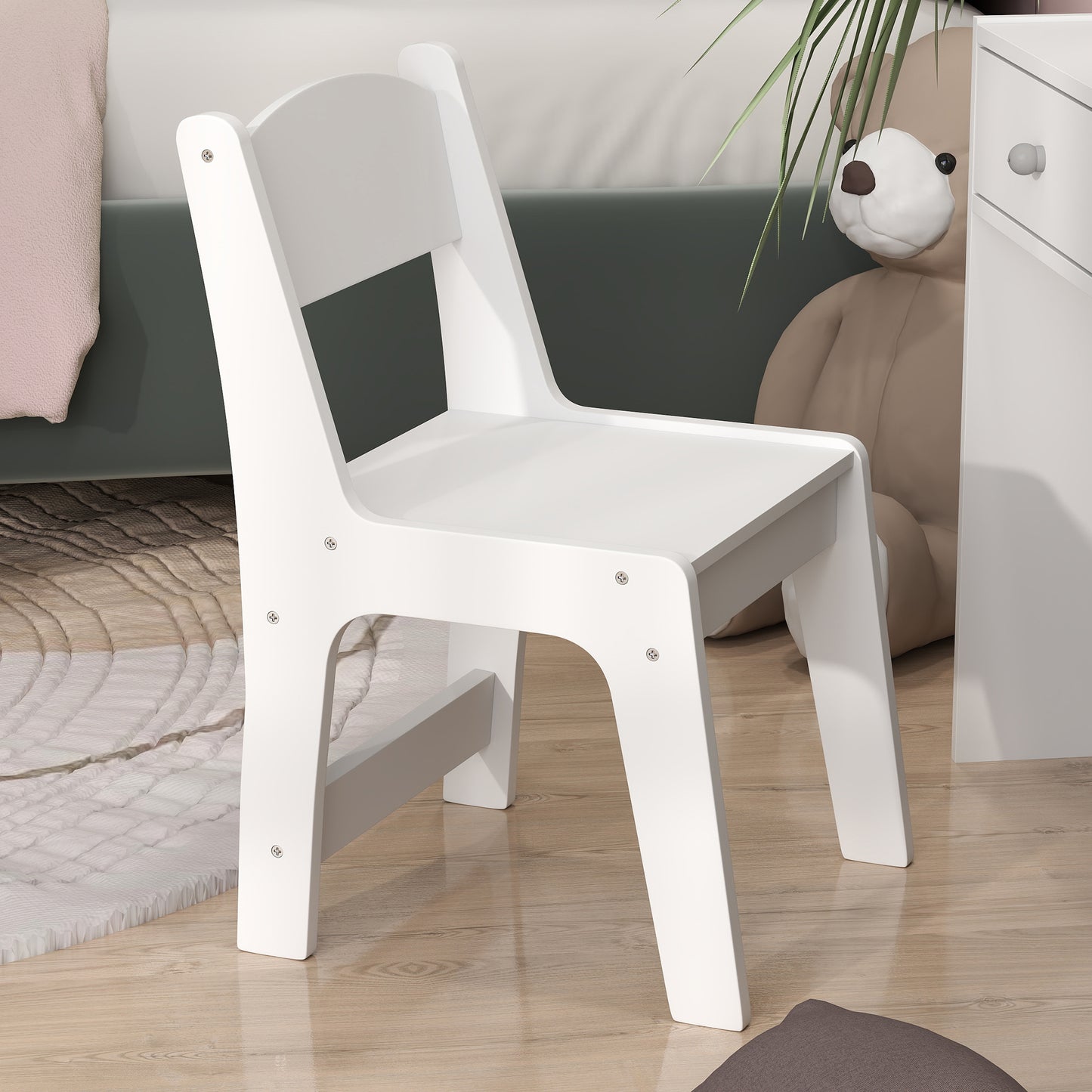 Kids Dressing Table Set w/ Stool, Mirror, Drawers - White