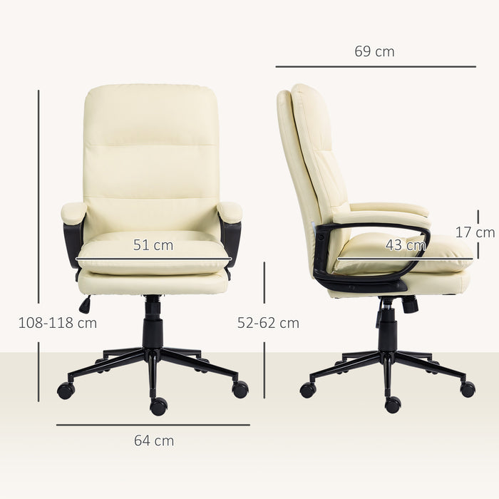 PU Leather Office Chair with Arm, Adjustable Height, Cream White