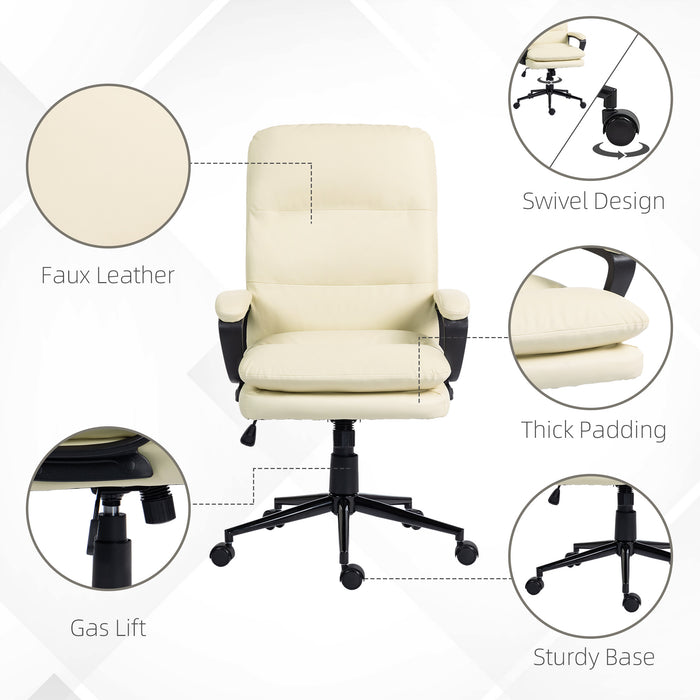 PU Leather Office Chair with Arm, Adjustable Height, Cream White