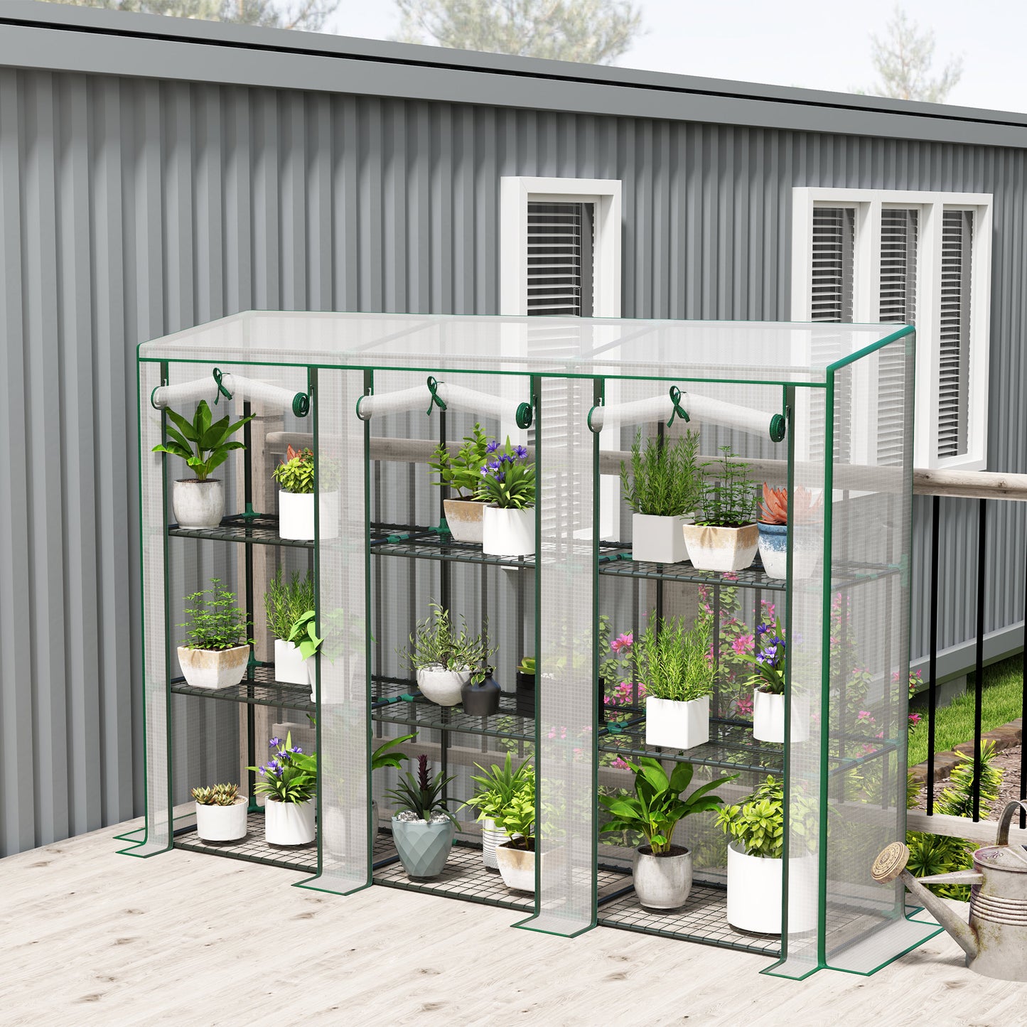 3 Tier Lean-to Mini Greenhouse with Plastic Cover, White