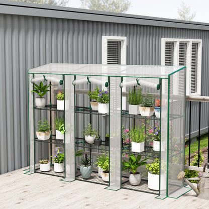 3 Tier Lean-to Mini Greenhouse with Plastic Cover, White