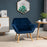 Armchair Accent Chair Wide Arms Slanted Back Padding Iron Frame Wooden Legs Home Bedroom Furniture Seating Blue