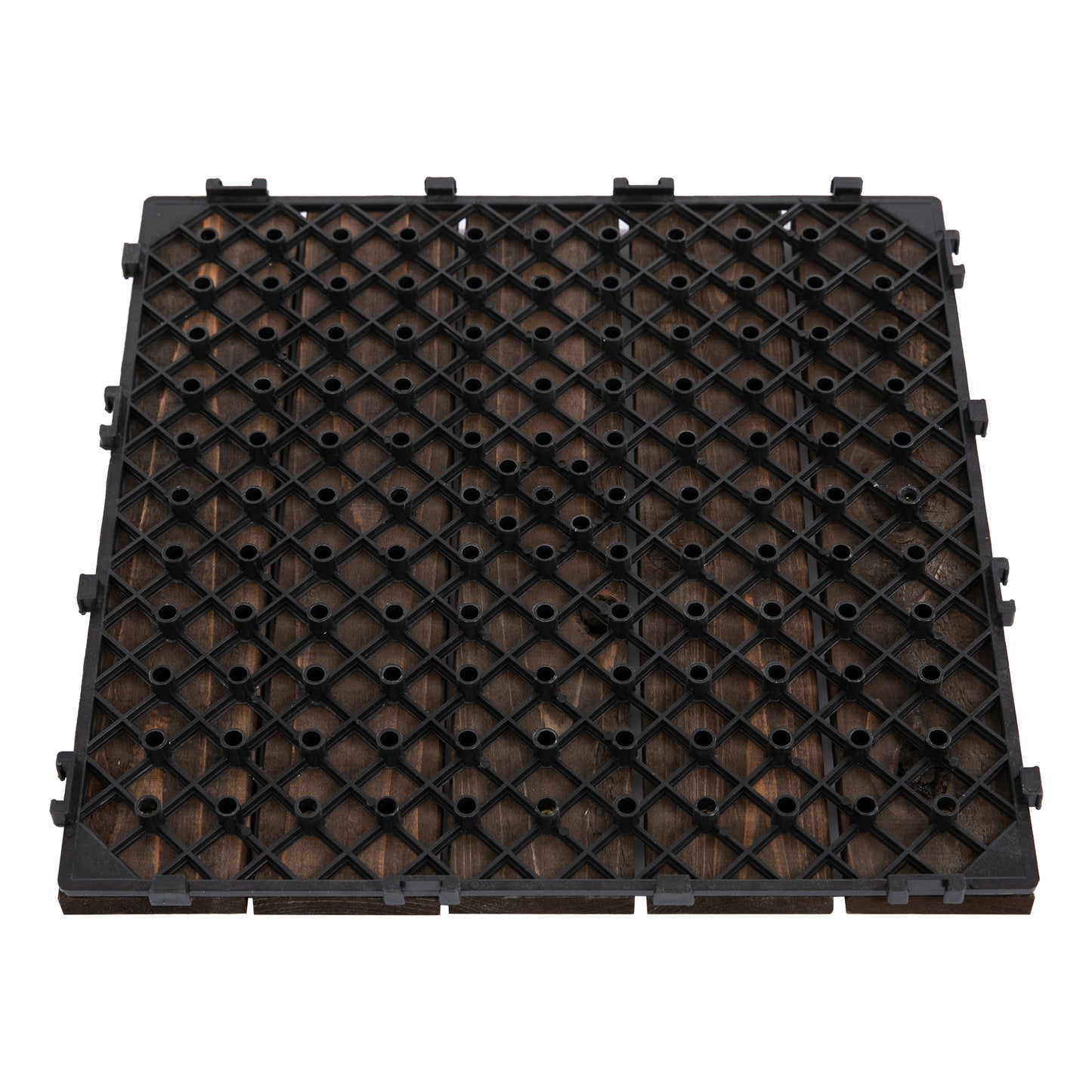 27 Pcs Solid Wood Interlocking Decking Tiles For Patio, Balcony, Roof Terrace, Hot Tub, Black, (30 x 30 cm Per Piece)