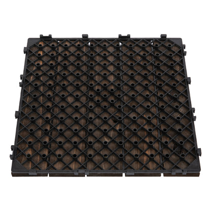 27 Pcs Solid Wood Interlocking Decking Tiles For Patio, Balcony, Roof Terrace, Hot Tub, Black, (30 x 30 cm Per Piece)