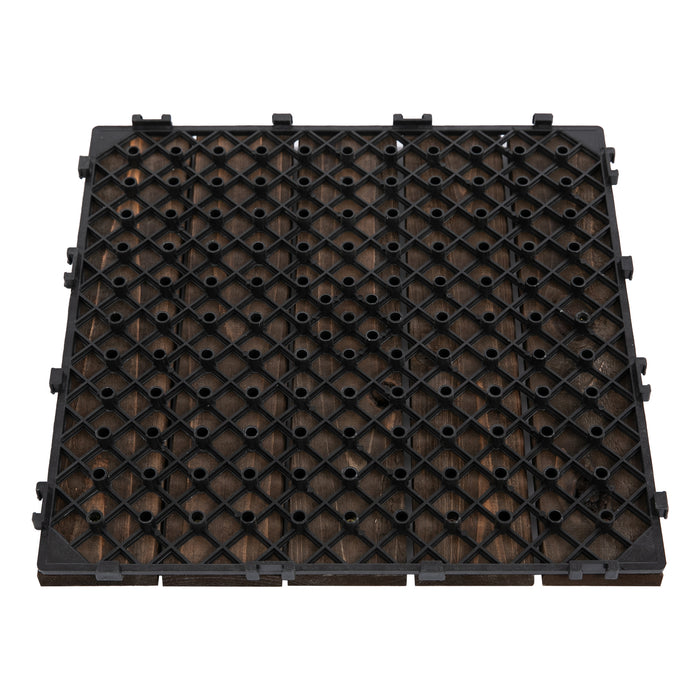 27 Pcs Solid Wood Interlocking Decking Tiles For Patio, Balcony, Roof Terrace, Hot Tub, Black, (30 x 30 cm Per Piece)