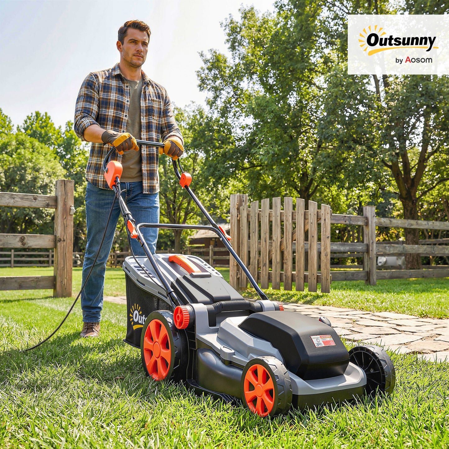 1800W Electric Lawnmower with 40cm Cutting Width, Mulching Feature and 50L Grass Collection Bag, Electric Lawnmower Corded with 6 Cutting Heights, 10m Cable Length, Carry Handle, Light Grey