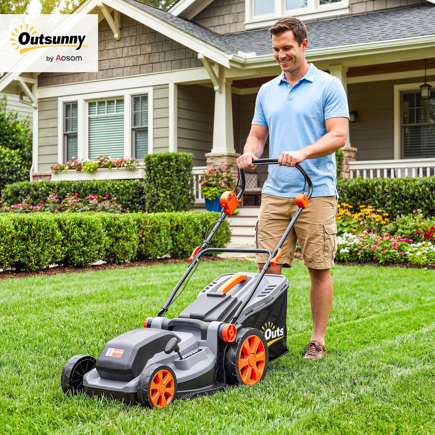 1800W Electric Lawnmower with 40cm Cutting Width, Mulching Feature and 50L Grass Collection Bag, Electric Lawnmower Corded with 6 Cutting Heights, 10m Cable Length, Carry Handle, Light Grey