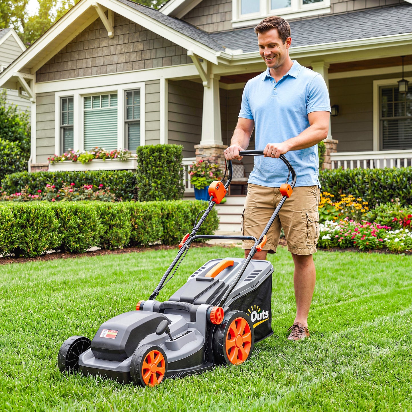 1800W Electric Lawnmower with 40cm Cutting Width, Mulching Feature and 50L Grass Collection Bag, Electric Lawnmower Corded with 6 Cutting Heights, 10m Cable Length, Carry Handle, Light Grey