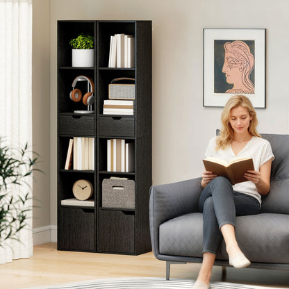 Narrow Bookshelf with Drawer, Tall Bookcase for Living Room, Black