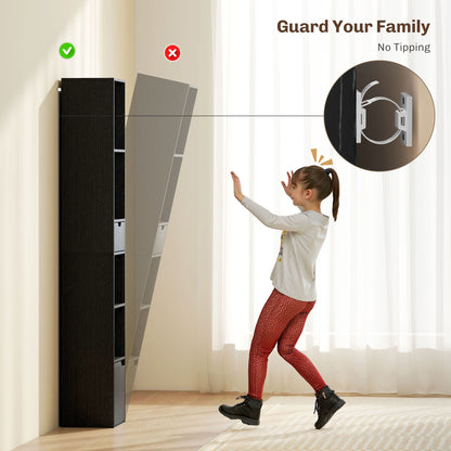 Narrow Bookshelf with Drawer, Tall Bookcase for Living Room, Black