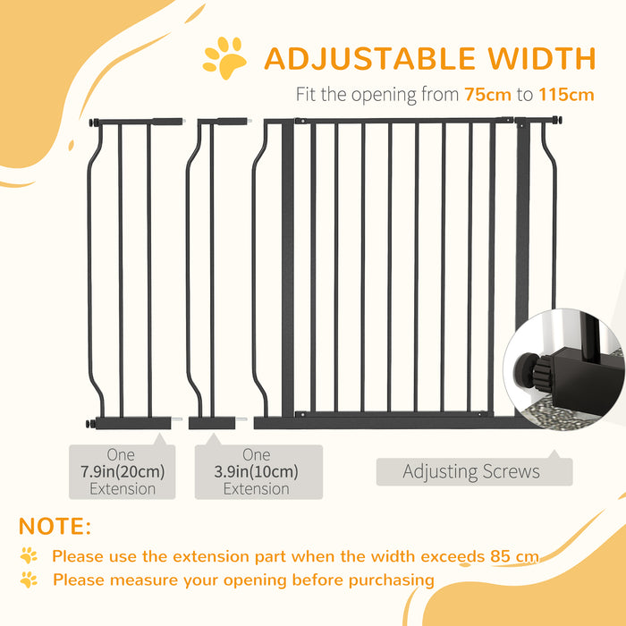 Expandable Dog Gate with Door pressure,75-115cm Doorway Pet Barrier Fence for Hallways, Staircases, Black