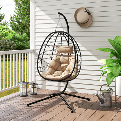Garden Egg Chair Outdoor Hanging Swing Chair, Folding Basket, Khaki