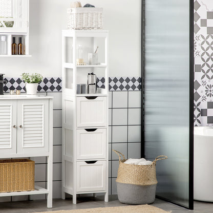 Tall Bathroom Cabinet, Slim Bathroom Storage Unit, Freestanding Narrow Floor Cabinet with 3 Drawers and 2 Open Shelves