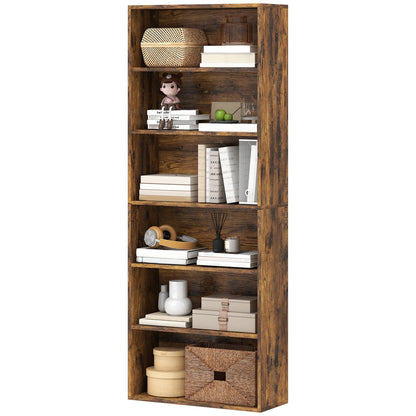6 Tier Bookshelf, Freestanding Bookcase with Adjustable Shelves, Brown