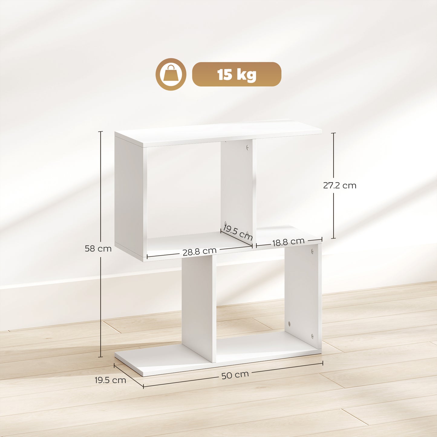 Side Table, Narrow End Table with Storage Shelves, White