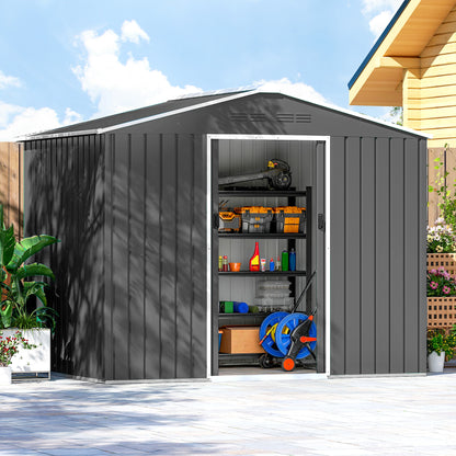 8 x 6ft Garden Storage Shed with Double Door, Dark Grey