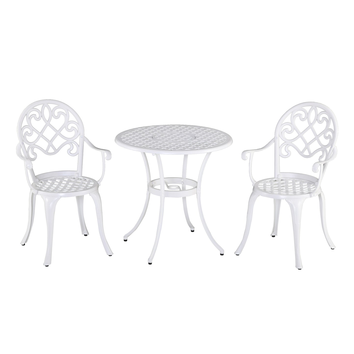 3PCs Garden Bistro Set Cast Aluminium Round Table with 2 Chairs White