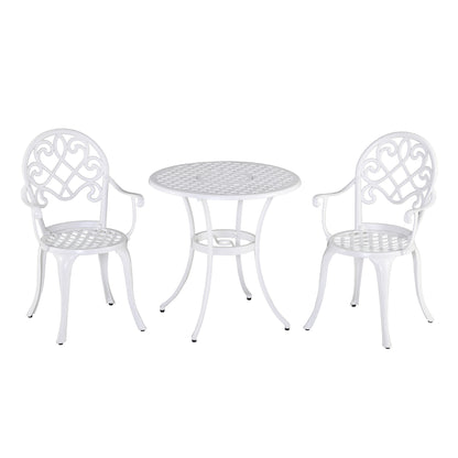 3PCs Garden Bistro Set Cast Aluminium Round Table with 2 Chairs White