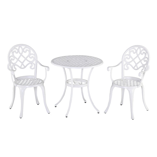 3PCs Garden Bistro Set Cast Aluminium Round Table with 2 Chairs White