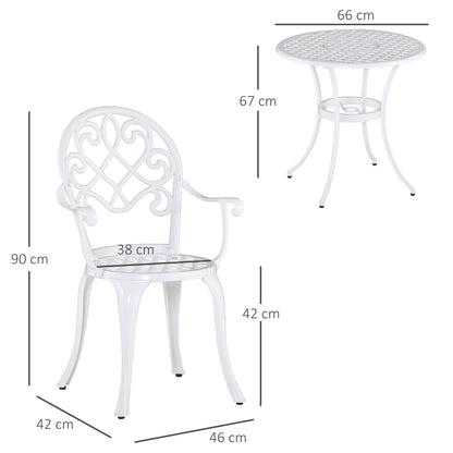 3PCs Garden Bistro Set Cast Aluminium Round Table with 2 Chairs White