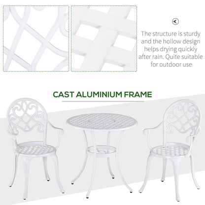 3PCs Garden Bistro Set Cast Aluminium Round Table with 2 Chairs White