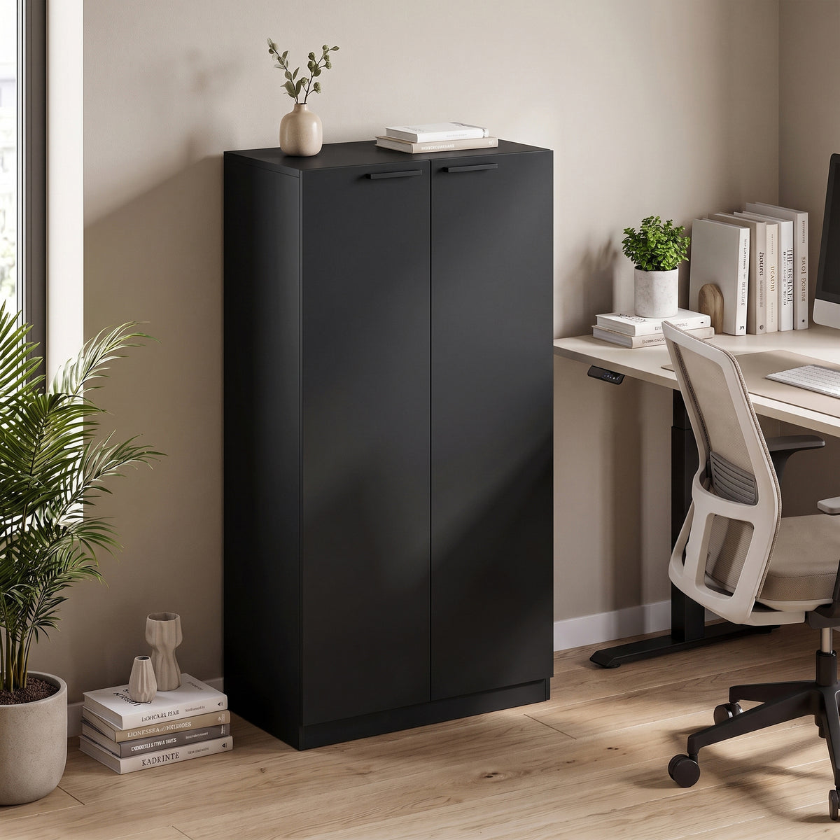 3-Tier Wooden Storage Cabinet Cupboard Tall Soft Close 120 cm Black