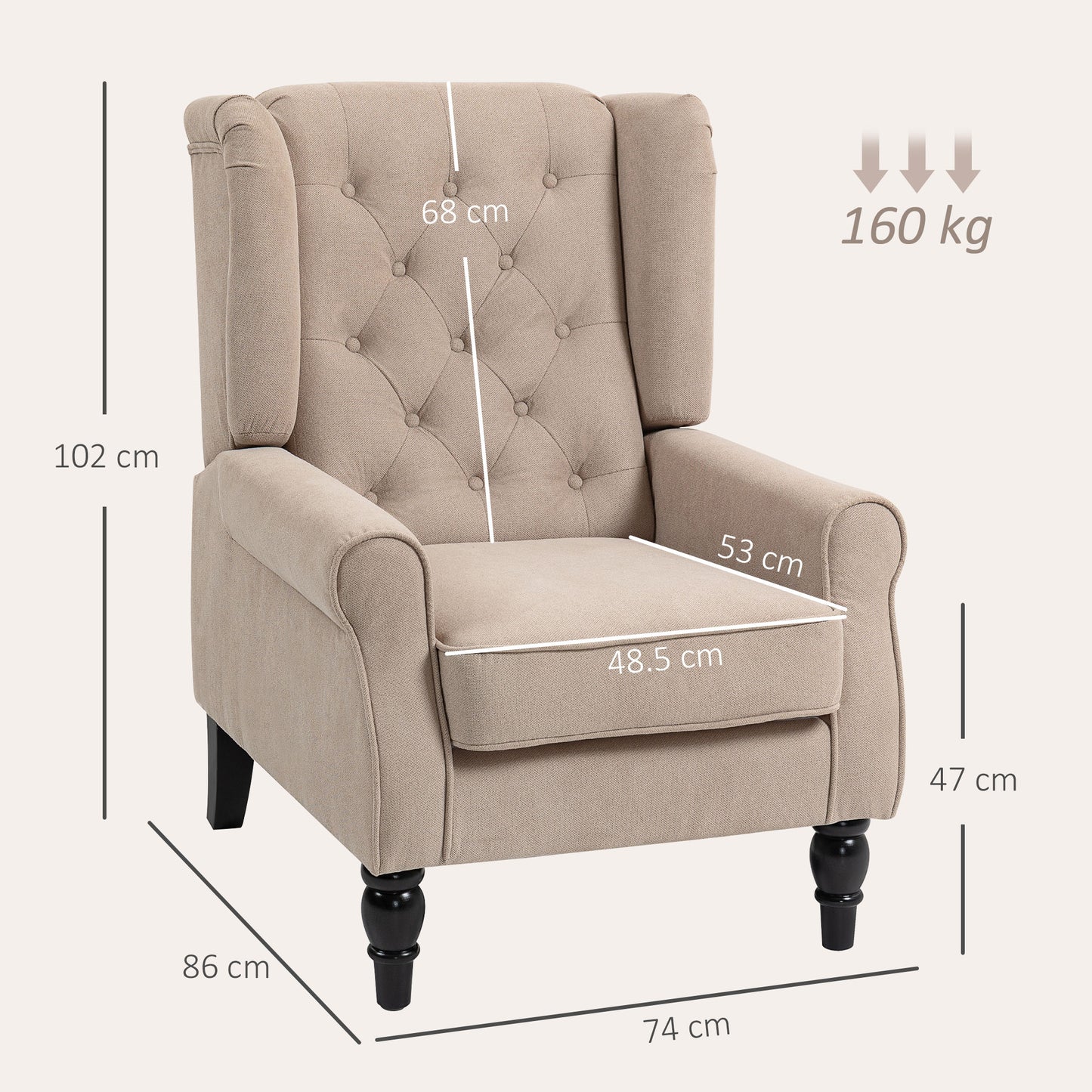 Accent Armchair Home Furniture Retro Tufted Club Wood Fabric, Beige