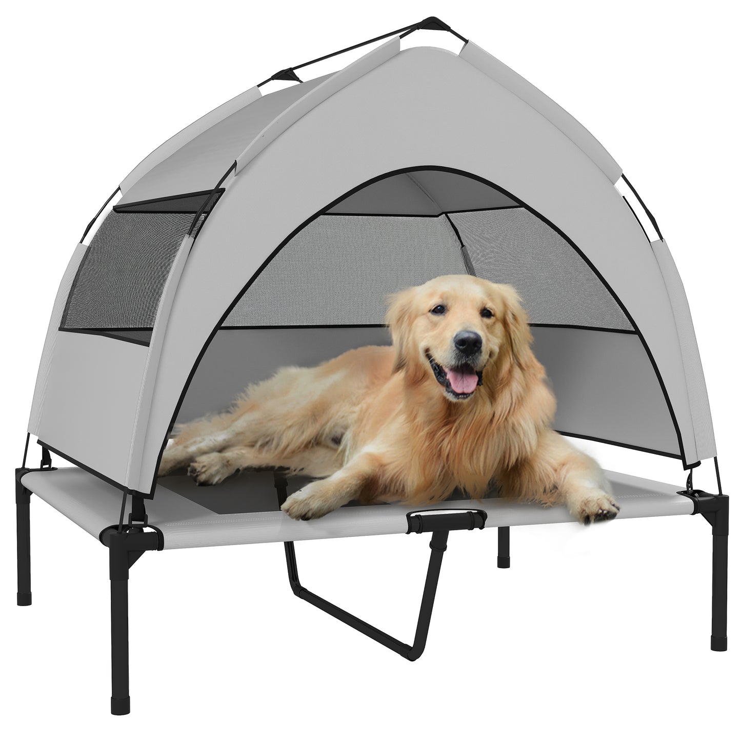 Portable Elevated Dog Bed with Removable Canopy, 92 x 75 x 89 cm