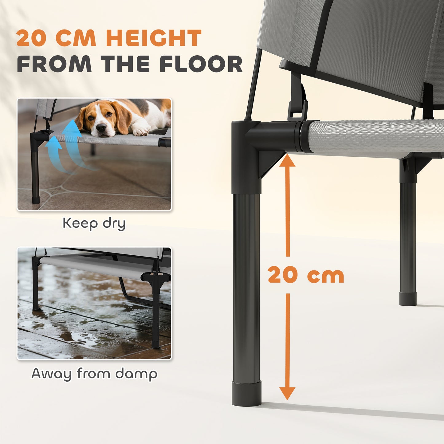 Portable Elevated Dog Bed with Removable Canopy, 92 x 75 x 89 cm