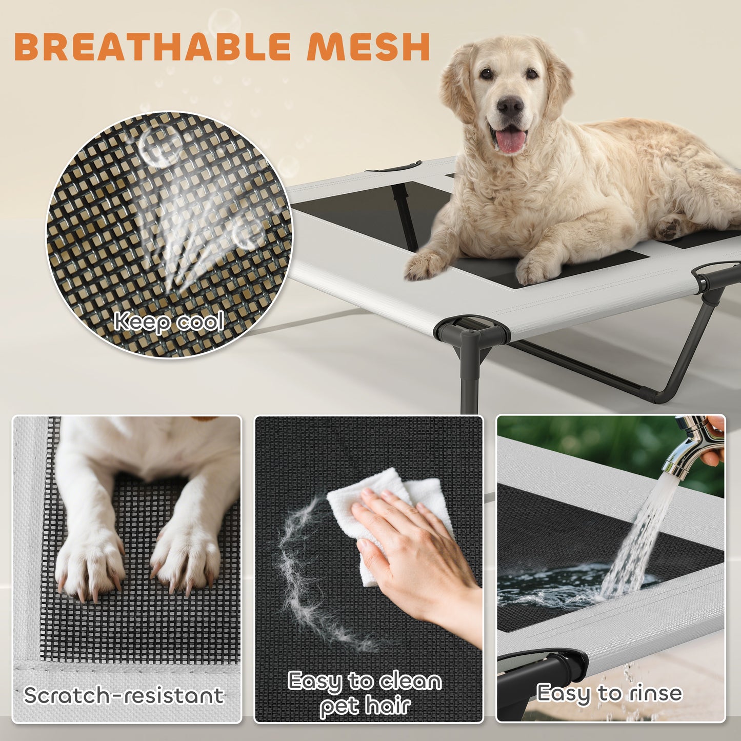 Portable Elevated Dog Bed with Removable Canopy, 92 x 75 x 89 cm
