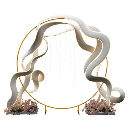 222cm Gold Tone Wedding Arch Round Backdrop Stand for Birthday Party