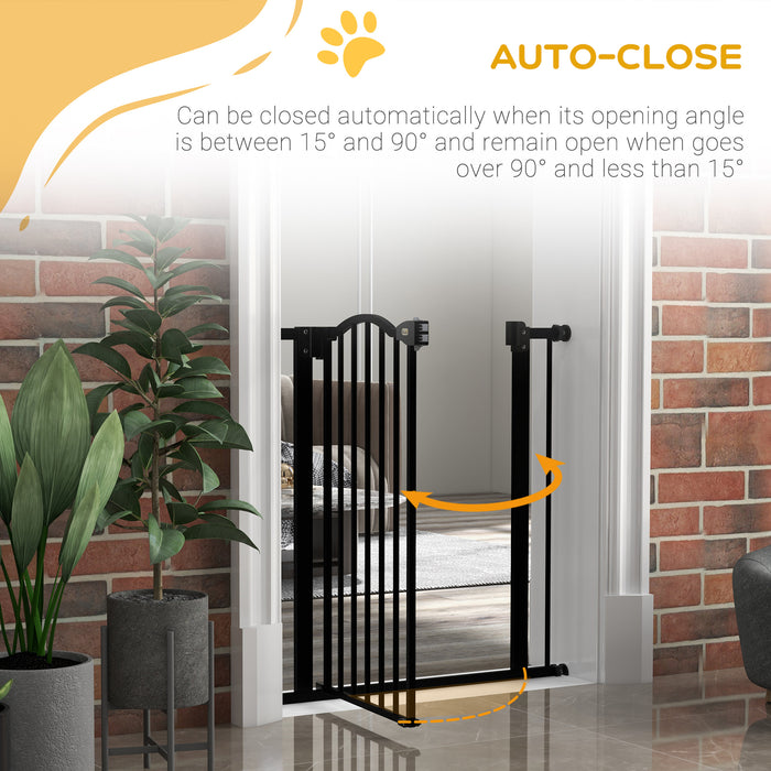 Metal 74-80cm Adjustable Pet Gate Safety Barrier w/ Auto-Close Door Black