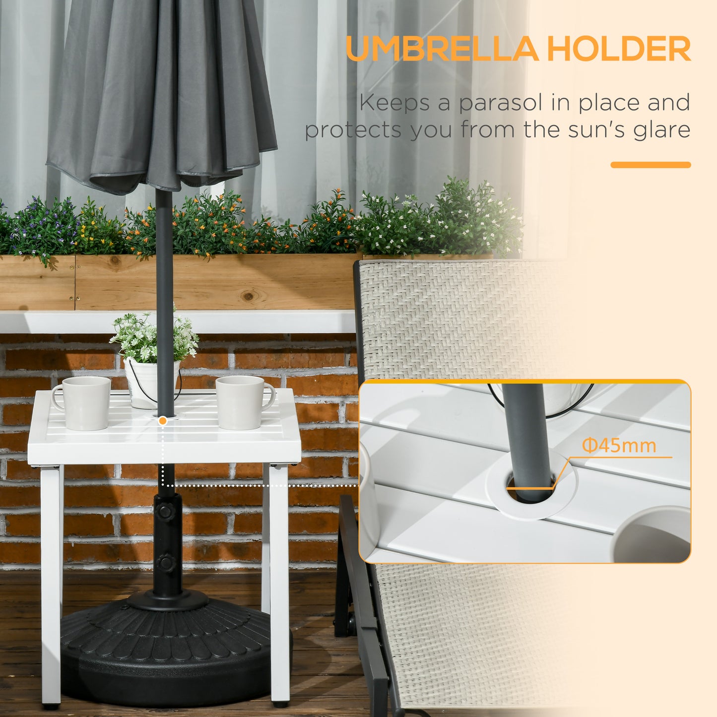 Garden Side Table Coffee Table with Umbrella Hole for Patio Balcony