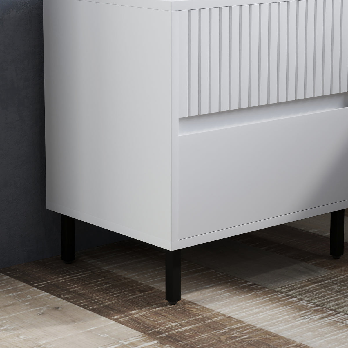 Bedside Table with 2 Drawers and Steel Legs for Bedroom, White