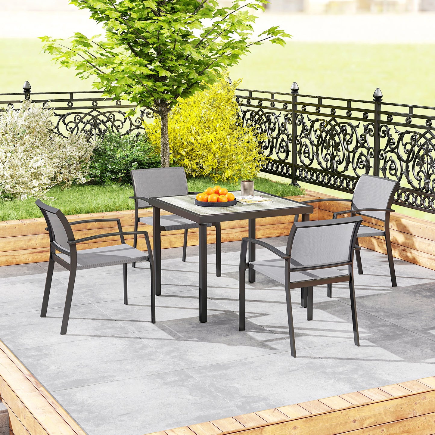 5 Piece Garden Furniture Set with 4 Stackable Armchairs, Grey